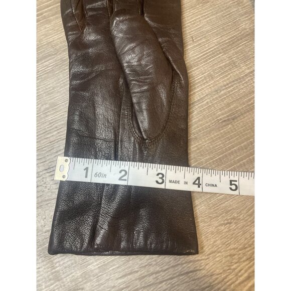Vintage 80s 90s Brown Leather Ladies LIned Gloves Sz S - Picture 4 of 6
